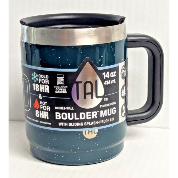 TAL Stainless Steel Boulder Coffee Mug 14oz Green Teal Speckled Sliding Lid - Picture 1 of 6